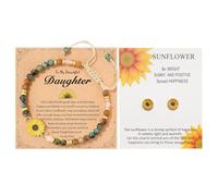 BKEPDY Ensemble Bijoux Femme Tournesol Bracelet Bohème à Perles 4 mm Tressé à la Main et Boucles d’Oreilles Bracelet Réglable pour Usage Quotidien (Tochter)