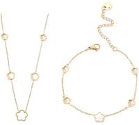 BKEPDY Ensemble Bijoux Fleur Nacre Collier Bracelet Chaîne Délicate Parure Élégante Accessoire Femme Bijouterie