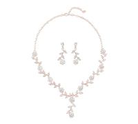 BKEPDY Ensemble Bijoux Floral Vigne Cristal Collier Boucles D'oreilles Parure Élégante Brillante Mariage Cérémonie