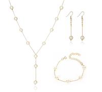 BKEPDY Ensemble Bijoux Perles Élégantes Collier Pendentif Longue Chaîne Boucles D'oreilles Bracelet Accessoires Femme Mariage Cérémonie