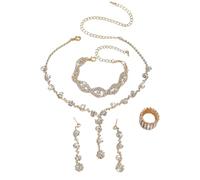 BKEPDY Ensemble Bijoux Tressé Strass Collier Bracelet Boucles D'oreilles Bague Cristal Brillant Mariage Cérémonie