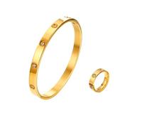 BKEPDY Ensemble Bracelet Jonc Bague Cristal Incrustés Bijoux Élégants Accessoires Luxueux Parure Brillante Finition Haute Qualité Alliage Doré