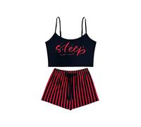 BKEPDY Ensemble Pyjama Femme Bretelles Top Court Shorts Rayés Vêtements de Nuit Sexy Tenue Confortable Pyjama Deux Pièces Robe de Nuit Satin Élégant Tenue de Sommeil