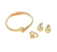BKEPDY Ensembles Bijoux de Goutte d'Eau pour Femme Anneau Boucles d'Oreilles Braceiet Cadeaux pour la FêTe des MèRes Les Anniversaires et Noë（Or）