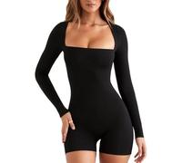 BKEPDY Femme Bustiers Combinaisons Flexible Minceur Côtelé Sexy Jumpsuit Manches Longues Bodysuit Unitard Moulant à sans Manche de Sport Décontracté (Nero XL)