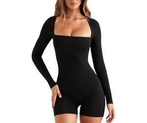 BKEPDY Femme Bustiers Combinaisons Flexible Minceur Côtelé Sexy Jumpsuit Manches Longues Bodysuit Unitard Moulant à sans Manche de Sport Décontracté (Nero L)