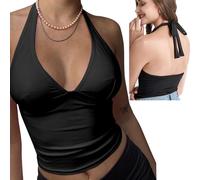 BKEPDY Femmes Débardeur Col V Tops sans Manches Décontracté Camisole Chic Basic Slim Fit Débardeur Élégantes Hauts Cami Top Y2K Backless Top T-Shirts pour Club Party