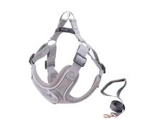 BKEPDY Harnais Chien Souple Harnais Anti Traction Réfléchissant Gilet Réglable pour Chien Fournitures Petit Moyen et Grand Randonnée Trajet Voiture（Gris S）