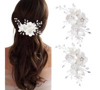 BKEPDY Lot de 2 Accessoire Cheveux Mariage Épingles à Cheveux Fleur Blanche avec Perles Barrette Élégante pour Mariée Demoiselles d’Honneur Femmes et Filles (Blanc)