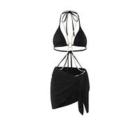 BKEPDY Maillot de Bain Femme 2 Pieces Cupshe Bikini Set Triangle Push up avec Chaîne Dorée Jupe Paréo Côtelé Ensemble Balnéaire Sculptant Plage Swimsuit Beachwear
