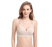 BKEPDY Nu Invisible Sexy Soutien Gorge sans Armature Femme en V Brassiere Bas du Dos Convertible en Soutien-Gorge Taille Basse pour Femmes (Beige S (32/70ABC))