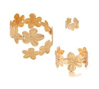 BKEPDY Parure de Bijoux pour Femme Vintage Irréguliers Forme Fleur Brassards et Bagues Hypoallergéniques Bijoux Cadeau pour Mariage Soirée(Or)