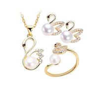 BKEPDY Parure femme Collier de perles d'eau douce couleur or pendentif bague boucles d'oreilles 3 pièces Parure de bijoux sexy pour femme