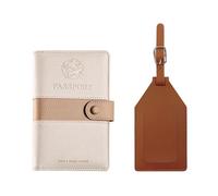 BKEPDY Protege Passeport et Etiquette Valise PU Cuir Accessoires de Voyage avec Bloqueur RFID Protection pour Carte de Crédit et Carte d'Identité(Beige)