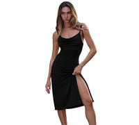 BKEPDY Robe à Bretelles Femme Spaghetti Drapée Midi Élégante Chic Et Elegant Fendue Cocktail Soirée Club Summer Dress Vetement Boheme Longue