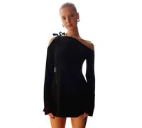 BKEPDY Robe à Manches Longues pour Femme Y2K Bodycon Backless Robes Courte de Soirée Cocktail Elégant Couleur Unie Slim Fit Dress