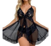 BKEPDY Robe de Nuit Femme Babydoll Bretelles Dentelle Transparente Nuisette Vêtements Combinaison Tenue Élégante Ensemble Séduction Nuit