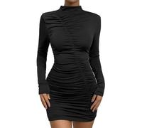 BKEPDY Robe Femme Hiver Courte Robe Moulante à Manches Longues Casual Robe De Soiree Femme Vintage Chaud Chic Sexy Robe(L)