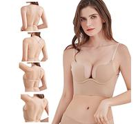 BKEPDY Soutiens-Gorge Dos Nu pour Femmes, Soutien-Gorge Invisible sans Dos à Plongée Profonde en V, Soutien-Gorge Convertible Multi-Façons à Col Halter et en Décolleté sans Couture