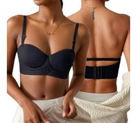 BKEPDY Soutiens Gorge Femme Push Up Brassiere Invisible Anti Glissant Bandeau Super Confortable Soft Respirant Bra avec Bretelles Amovibles Lingerie Anti Affaissement(Noir,S)