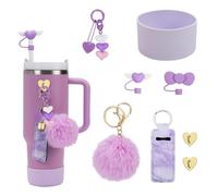 BKEPDY Stanley Cup Accessoires 8 Pièces Couvertures en Paille Réutilisables Étuis Silicone Porte Clés Pendentifs pour Tasse 30 oz 40oz Cups Non Incluses