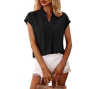 BKEPDY T Shirt Femme à Manches Courtes Col Mao Chemisier Élégant Tshirt Haut Décontracté Coton Top Blouse Chic Été Casual Mode Quotidien Bureau