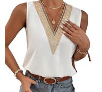 BKEPDY T Shirt Femme à Manches Courtes Débardeur Col V Dentelle Élégant Tshirt sans Manches Haut Décontracté Coton Top Casual Été Oversize Chic