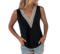 BKEPDY T Shirt Femme à Manches Courtes Débardeur Col V Dentelle Élégant Tshirt sans Manches Haut Décontracté Coton Top Casual Été Oversize Chic