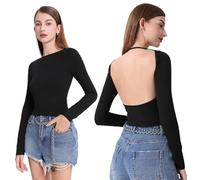 BKEPDY T-Shirts à Manches Longues pour Femmes,Col Rond Top Y2k Femme,Couleur Unie Basic Slim Fit Top,Hollow Out Couleur Unie Basiques Chemisier Tops Chic Décontractée