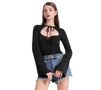 BKEPDY T-Shirts à Manches Longues pour Femmes,Col Rond Top Y2k Femme,Couleur Unie Fitting Basic Slim Fit Y2k,Top Manches Longues Femme Street Wear Blouse Top