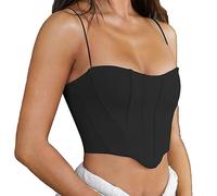 BKEPDY Tank Top Femme Bustier Corset Caraco à Bretelles Fines Haut Ete Chic Crop Top Élégant Débardeur Femme Tee Shirt sans Manche Structuré Summer Top Vetement Femme