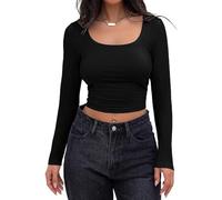 BKEPDY Top Manche Longue Femme Sexy Chemisier Manches Longues Y2K Crop Top Court T Shirt Femme Slim Fit Haut Elegant Chemisiers et Blouses Femme(Noir S)