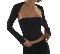 BKEPDY Y2K Haut Court à Manches Longues Femme Sexy T-Shirt Ajusté Slim Fit Crop Top Basiques Couleur Unie Ladies Cut Out Bandeau Cropped Shirt