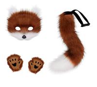 BKGBQAOW Ensemble de Costume Animal Renard, Animal Cosplay Costume Set, Faux Fourrure Renard Queue en Peluche Masque Gants, Party Dress Up