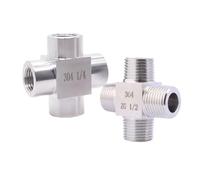 BKGWCSOR 1/8" 1/4" 3/8" 1/2" 3/4" 1" NPT M14 M20 Female Male Cross 4 Ways Splitter Block 304 Stainless Pipe Fitting Connector(BSPP Female,1/2")