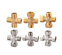 BKGWCSOR 1pc Copper Cross Joint 1/2" Female Male Thread One In Three Out Four-Way Movable Joint Water Pipe Fittings(Coppery 1l2 F-F-F-F)