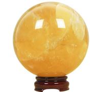BKGWCSOR Crystal Sphere Ball Glass Solid Decorative Sphere Crystal Ball Prop Ornament for Feng Shui Divination Fortune Telling Tabletop Fountain Decoration, Gold Yellow,50mm