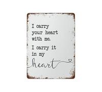 BKGWCSOR E E Cummings I Carry Your Heart Metal Wall-Art Vintage Romantic Poem Sign Rustic Tin Decor for Bedroom Office Anniversary Wedding Gift 8 X 12 inch