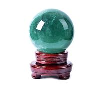 BKGWCSOR Feng Shui Ornaments Crystal Green Divination Sphere Ball with Wood Stand, 3.1 Inch Diameter Witchcraft (9cm)