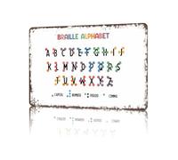 BKGWCSOR Funny Braille Alphabet Metal Wall-Art Vintage Tin Sign Visually Impaired Friendly Educational Gift For Teacher Special Ed Counselor Bedroom 8 X 12 inch