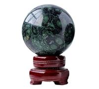 BKGWCSOR Malachite Crystal Ball Sphere with Wooden Stand Gemstone Spheres Sculpture Figurine Home Living Room Feng Shui Ball Decorative Ball,65~70mm