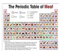 BKGWCSOR Retro Periodic Table Of Meat Metal Sign Beef Pork Poultry Cuts Reference Chart for Kitchen Restaurant Bar Wall Decor Butcher Guide Tin Plaque 8 X 12 inch