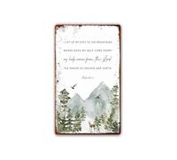 BKGWCSOR Rustic Metal Tin Sign Psalm 121 1 2 Wall Decor Scripture Poster Vintage Retro Sign I Lift My Eyes Unto The Hills Home Study 8 X 12 inch