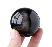 BKGWCSOR Silver Obsidian Sphere Ball Decorative Crystal Ball Sculpture Figurine FengShui Divination Spheres for Home Office Decor, Balancing,75mm