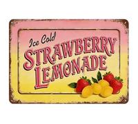 BKGWCSOR Strawberry Lemonade Metal Tin Sign Ice Cold Vintage Style Fruit Art Retro Wall Decor for Kitchen Bar Cafe or Summer Theme 8 X 12 inch