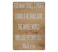 BKGWCSOR Vintage Metal Sign Mark 8 36 What Shall It Profit Tin Wall-Art Scripture Decor for Home Office Faith Based Gift 8 X 12 in