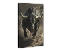 BKHJSASU Poster sur toile Black Fury Bull - Décoration pour chambre à coucher, bureau, chambre - Cadeau - 20 x 30 cm