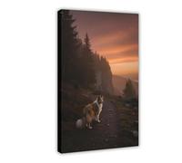 BKHJSASU Poster sur toile représentant un chien de berger des Shetland au coucher du soleil (1) - Décoration murale pour salon, chambre à coucher - 30 x 45 cm