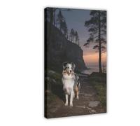 BKHJSASU Poster sur toile représentant un chien de berger des Shetland au coucher du soleil (4) - Décoration murale pour salon, chambre à coucher - 50 x 75 cm