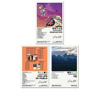 Bkioqoh Un lot de 3 affiches sur toile, Kanye Poster West Graduation Poster Ye, Album Esthétique Lot de 3 pièces, 20,3 x 30,5 cm Impression sur toile sans cadre